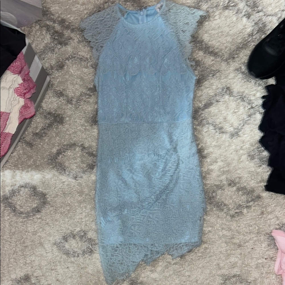 Xenia Boutique Blue Asymmetrical Halter Sheath Dress